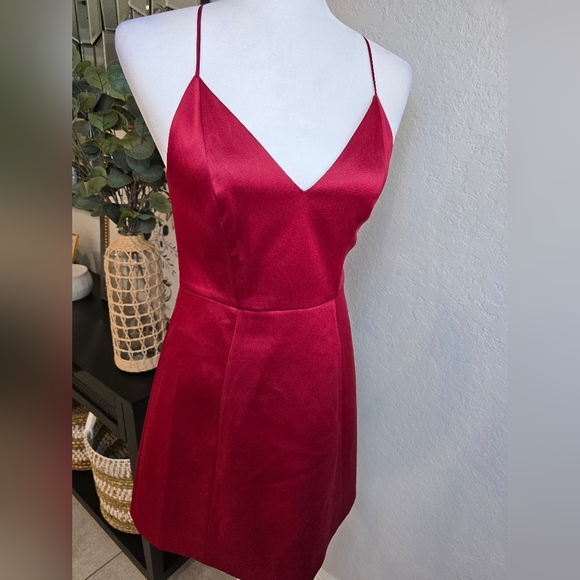 Express Red Halter Satin Mini Dress Size 4 - Picture 7 of 10